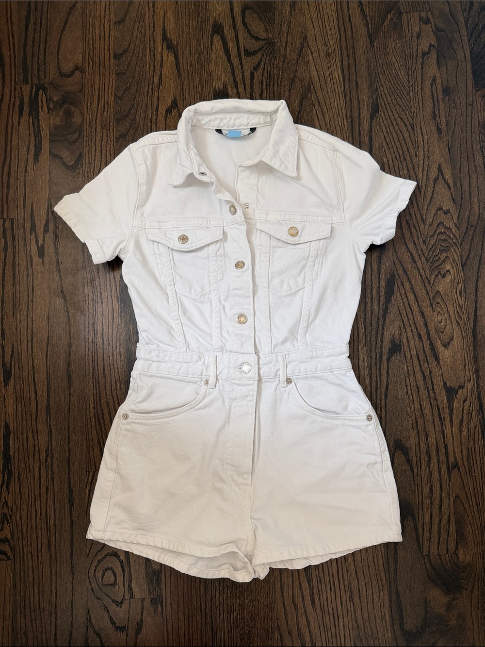 Zara White Short Sleeve Denim Romper